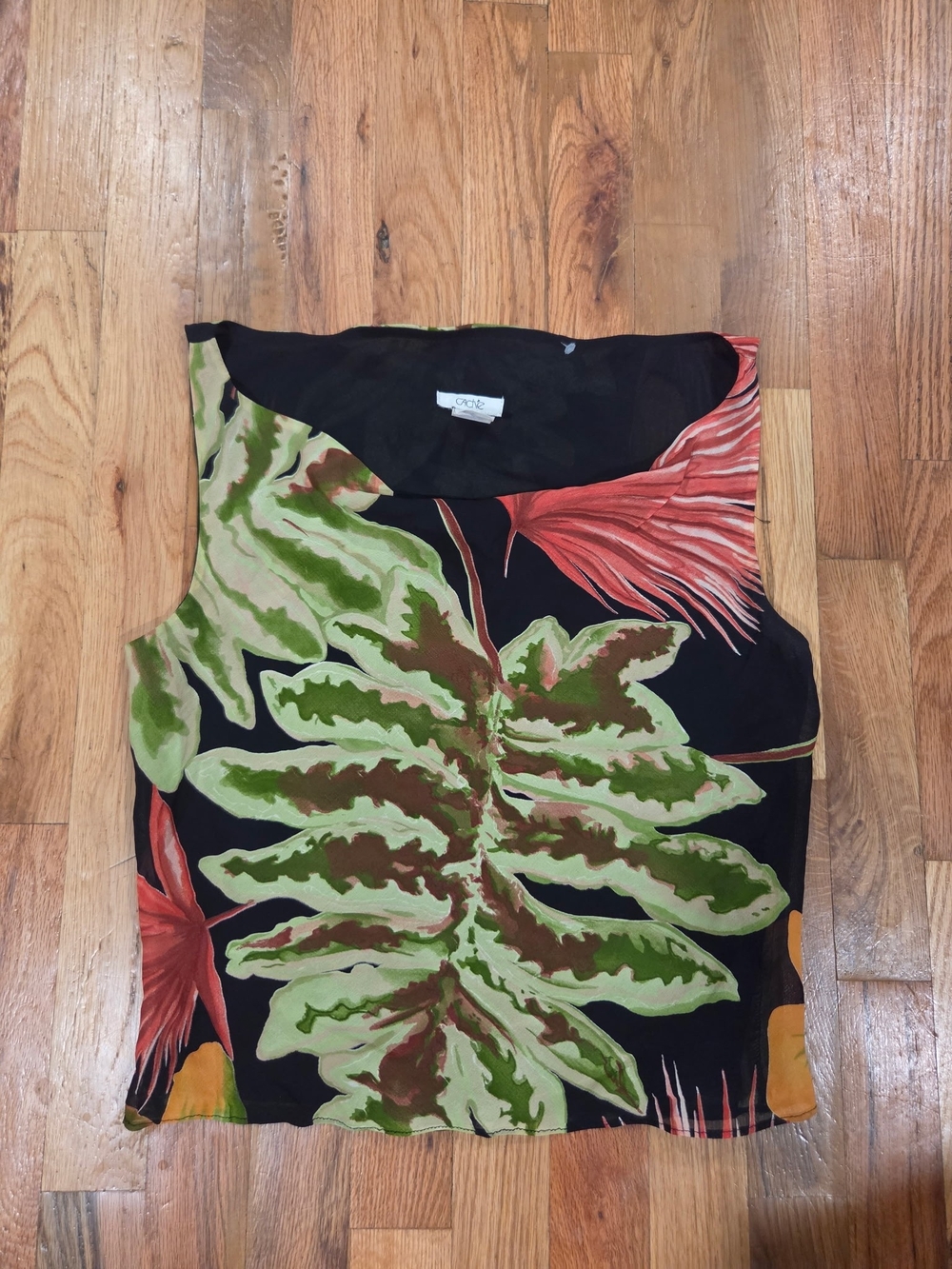 Cache Black Tropical Leaf Print Sleeveless Camisole